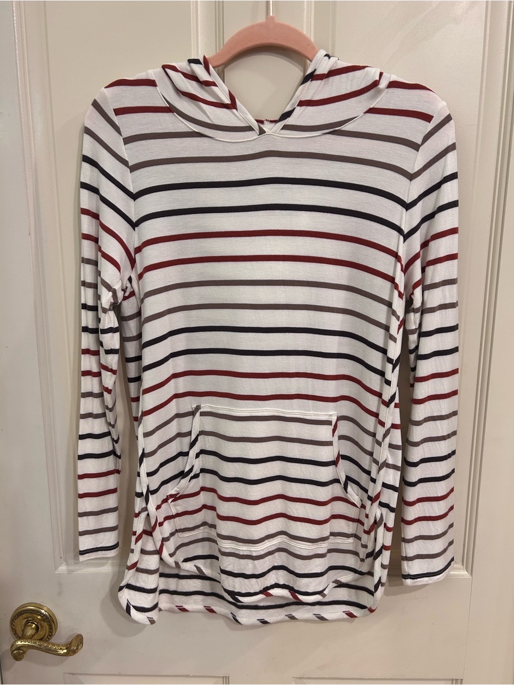Market & Spruce Striped Hooded Top White Black Rust — Women's M — Like New